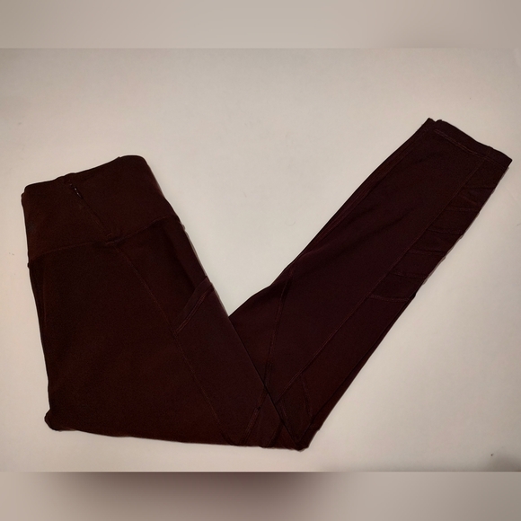 Athleta Slash Stealth 7/8 Tight Mesh Panels Leggings Burgundy Pockets Fitted S - Picture 4 of 16